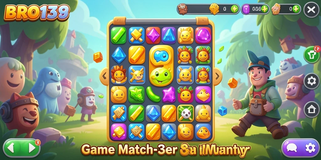 Gameplay seru BRO138 dengan pencocokan batu permata.