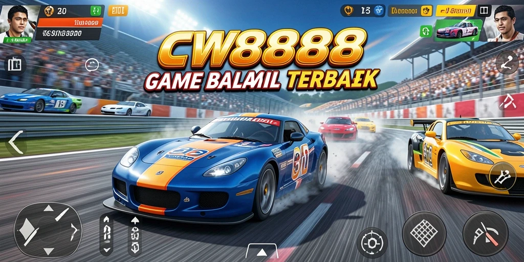 Gameplay CW8888 menampilkan balapan mobil yang menegangkan di berbagai trek.