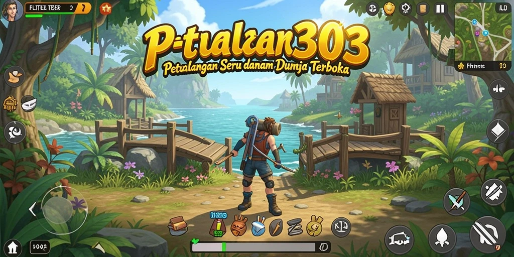 Screenshot utama FILTER303 menampilkan aksi seru dalam dunia terbuka.